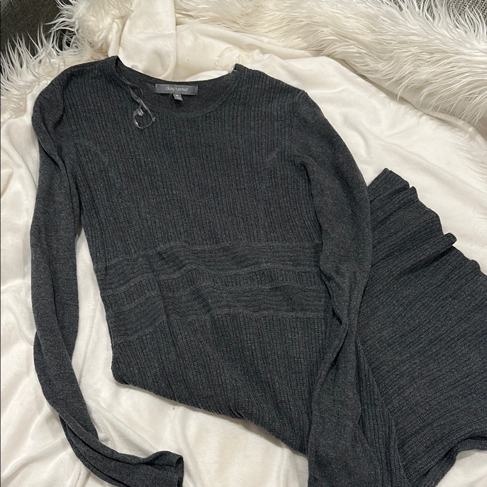 Dark Gray Ribbed Knit Dress